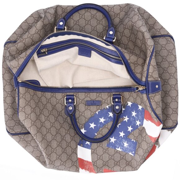 Gucci GG Plus Monogram Large Boston USA Flag Unicef Duffle Blue - Picture 8 of 9